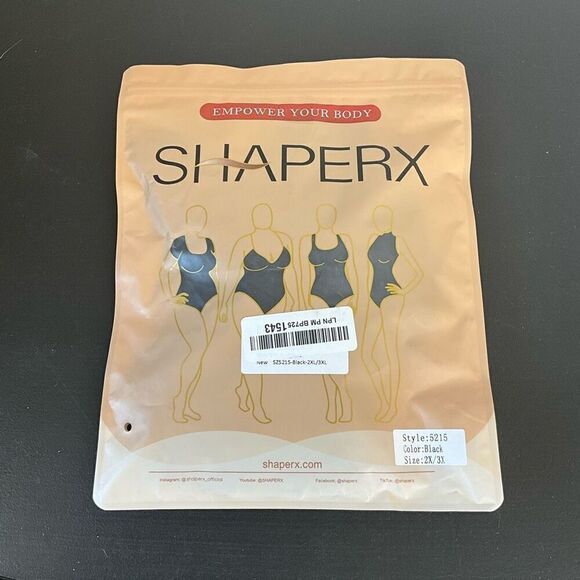 SHAPERX Womens 2X/3X Bodysuit 5215 Tummy Control Shapewear Thong Black New - Picture 1 of 12